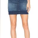 MOTHER Denim  Undone Hem Mini Skirt in Dark Graffiti Size 26 Blue Photo 0