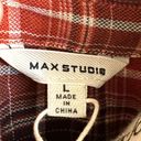 Max Studio Women’s Size Large Red Tartan Plaid Button Down Shirt • Shirred Cuffs Photo 13
