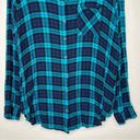 Jane and Delancey  Blue Green Plaid Gauzy Button Down Shirt Photo 3