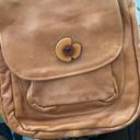 Handmade Vintage 70s Cognac Tan Leather  Boho Shoulder Bag w/Wallet & Wood Button Photo 2