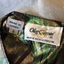 Oleg Cassini Metallic Floral Print Blouse Multicolor Keyhole Back Long Sleeve 8 Photo 2