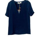 Ramy Brook  Kate Silk V-neck Top with Leather Insert, NWT, Size Small, MSRP $345 Photo 0