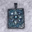 Vintage Blue  Floral Square Stone Pendant Jewelry y2k Photo 0