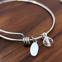 Unwritten  Pave & Initial Disc Bangle Bracelet Stainless Steel & Silver Plated Photo 3