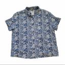 Nicole Miller  Top Blue White Coral Print Linen Short Sleeve Button Down Small Photo 6