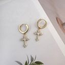 CZ Cross Dangle Drop Earrings for Men Women Streetwear Hip Hop Unisex Style Gold Photo 4