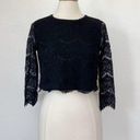 Ryu Black Beaded Lace Half Sleeve Crop Top Photo 0