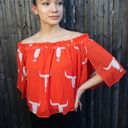 Peach Love California Cattle Skull Off The Shoulder Top in Red Orange, Small NWT Photo 2