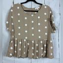 Bohme  Women’s Blouse Bohemian Tan Beige Textured Woven Dots Photo 0