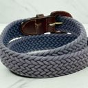 Vintage Blue  Braided Woven Belt with Brown Genuine Leather Trim Size Small S Photo 1