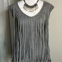 BCBGMAXAZRIA  Distressed Fringe Overlay Festival V-Neck Cap Sleeve Tee Shirt Photo 0