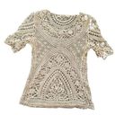 Solitaire  Crochet Top Swim Cover Ivory Beach Vacation Pool Boho Size Small Photo 0