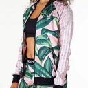 Farm Rio Adidas  Womens Pink Green Tropical Palm 3-Stripe Zip Up Photo 0