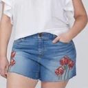 Lane Bryant  Girlfriend Raw Hem Blue Denim Shorts Floral Embroidered NWT Sz 28 Photo 14