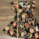 Xhilaration Xhiliration Faux Wrap Short Sleeve Floral MIDI Knee Length Dress Black Tan Large Photo 4