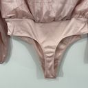 BCBGMAXAZRIA NWT  Rose Pink Shimmer Metallic Surplice Long Sleeve Bodysuit Size L Photo 10