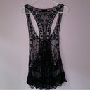 Solemio  M Tank Top Black Mesh Lace Eyelet Boho Swim Cover Sheer Photo 5