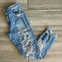 American Eagle Women’s Blue Denim Stretch Super Distressed Mom Jean 8 Regular Photo 0