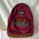 Jansport Vintage 90s  Backpack Suede Leather Bottom Maroon Red Floral Unisex Photo 0