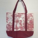 None Toile Design Tote Bag burgundy red white Photo 5