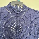 Hello Molly Dress Size 6 Blue Crochet Mini Sheath High Neck Long Sleeve Cocktail Photo 8