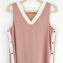 Doe & Rae New  Color Block Side Snap Dress Sleeveless V-Neck Shift Pink Black Photo 10