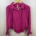 Pilcro  Anthropologie Puff Sleeve Blouse Size XS Raspberry Pink Henley Tie Sleeve Photo 1