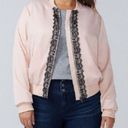 Lane Bryant NEW  rose pink sateen zip up bomber jacket black lace 14/16 (1X) Photo 0