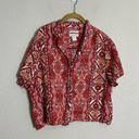 Rachel Zoe  Linen Aztec Red Button Down Boxy Blouse Large Photo 4