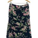 CAbi  Flowy High Waisted Midi Skirt Floral Print Black Pink Rayon Womens 8 Photo 0