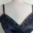 Vintage 80s 90s Black Satin Nightgown Slip Dress Lace Trim Mini Pinup Girl Small Photo 2