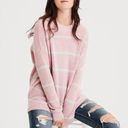 American Eagle Women's Pink/Gray Striped Jegging Fit Crew Neck Sweater Size S Photo 0