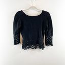 Cache  Scoopneck 3/4 Sleeve Lace Crochet Trim Bell Sleeves Top Black Large Photo 8