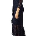 Alexis  Nadege Navy Crochet Lace 3/4-Sleeve V-Neck Midi Mermaid Dress Small Party Photo 9