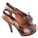 Fendi  Brown Snakeskin Print Slingback Heels Sz 37 (7) Photo 3