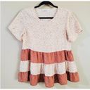 Paper Crane  Womens Babydoll Blouse Size S
Beige Tan Floral Tiered Pleated Top Photo 1