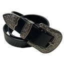 Leather Belt Western Vintage Ladies Boho silver buckle 26” Photo 0