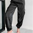 Nana Macs Black High Waist Satin Joggers Small  Photo 2