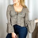 Peach Love California NEW NWT  Tan Brown Black Dotted Long Bell Sleeve Blouse S Photo 3