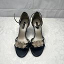 Fioni  Black Open Toe High‎ Heels with Faux Flowers Size 7 Photo 10