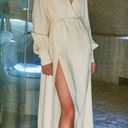 Alexis  Ivory Shey Satin Side Slits Crepe Style V-Neckline Dress size S Photo 2