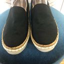 Soda  black canvas slip ons flat white threaded rubber sole shoes women’s sz 10 Photo 3