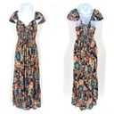 Angie  Womens Floral Smocked Lace Up Back Maxi Dress Small boho bohemian Photo 1