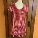 Entro Anthropologie  Red Striped Casual V Neck Dress Photo 8