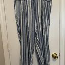 The Loft  Blue White Striped Paper Bag Tie Waist Pull On Pants Size Large Petite Photo 0