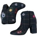 Indigo rd. Flannel Plaid Floral Embroidered Ankle Booties Gray Multicolor 9 Photo 3