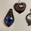 Handmade Lot Of 3 Costume Pendants / Charms - Blown Art Glass Mix - Heart Flower Etc Photo 1