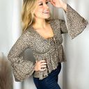 Peach Love California NEW NWT  Tan Brown Black Dotted Long Bell Sleeve Blouse S Photo 0