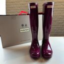 Hunter  Original Tall Gloss Rain Boots Purple Burgundy Magenta 6 Photo 1