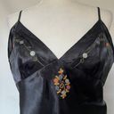 Delicates  Embroidered Slip Dress Sz L Black Intimate Night Gown Liquid Satin Y2K Photo 1